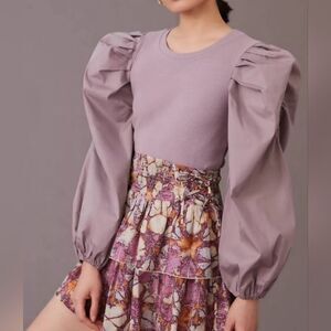 Anthro Lea & Viola Lavender Puff Sleeve Top Medium